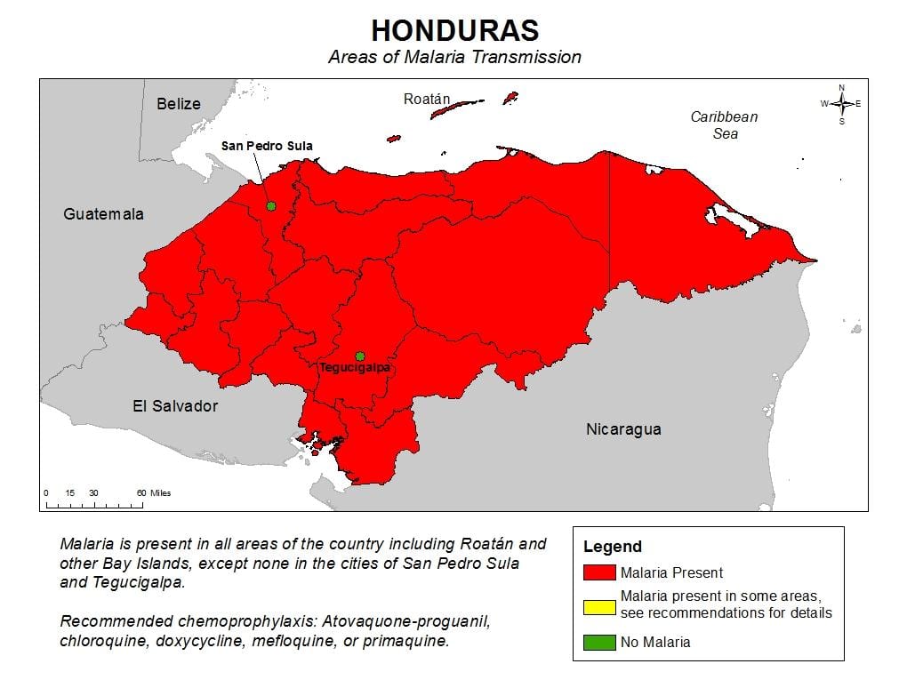 mapa ng Honduras sa malarya
