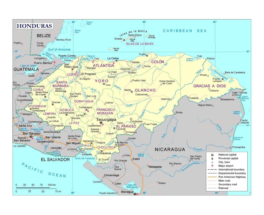 mga paliparan sa Honduras mapa