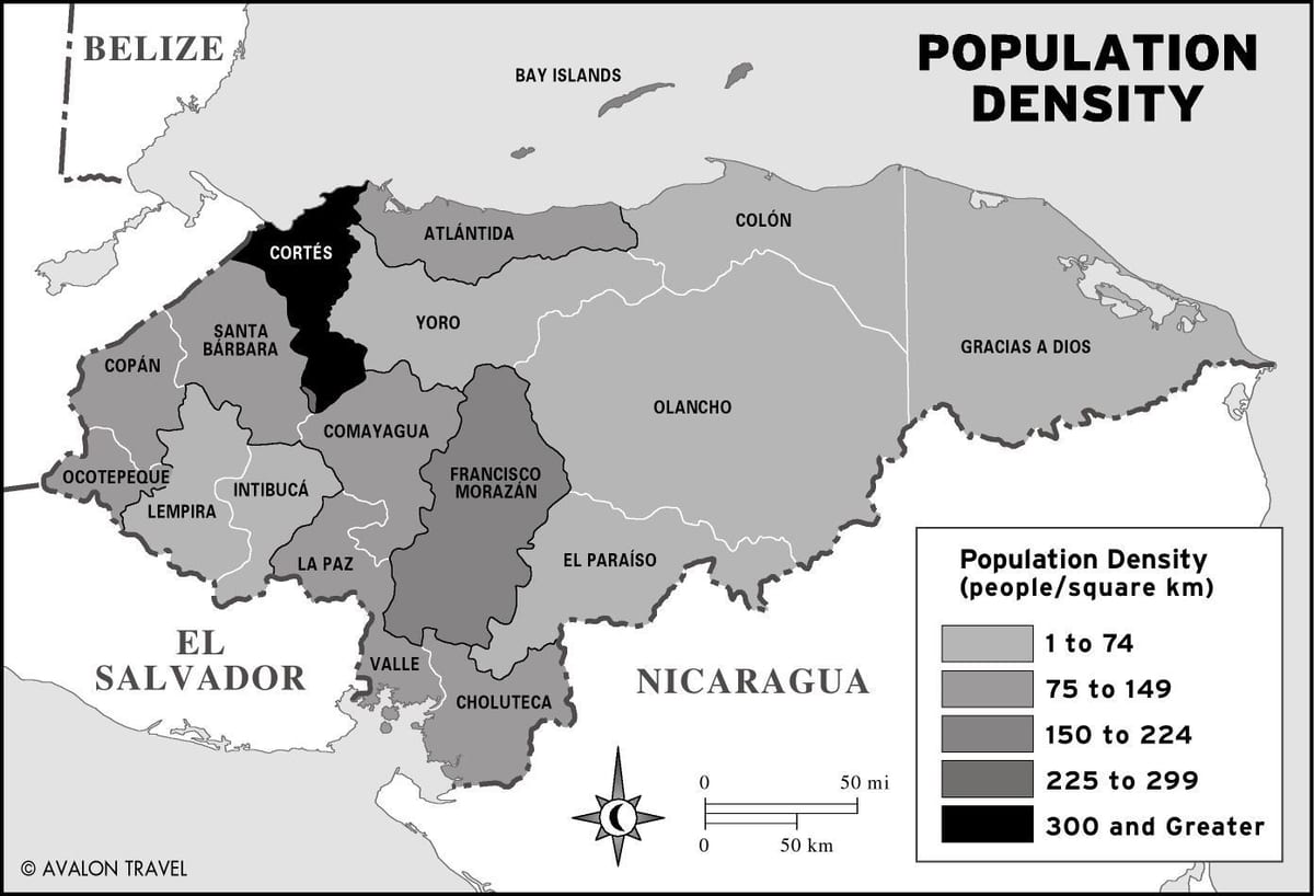 mapa ng Honduras populasyon