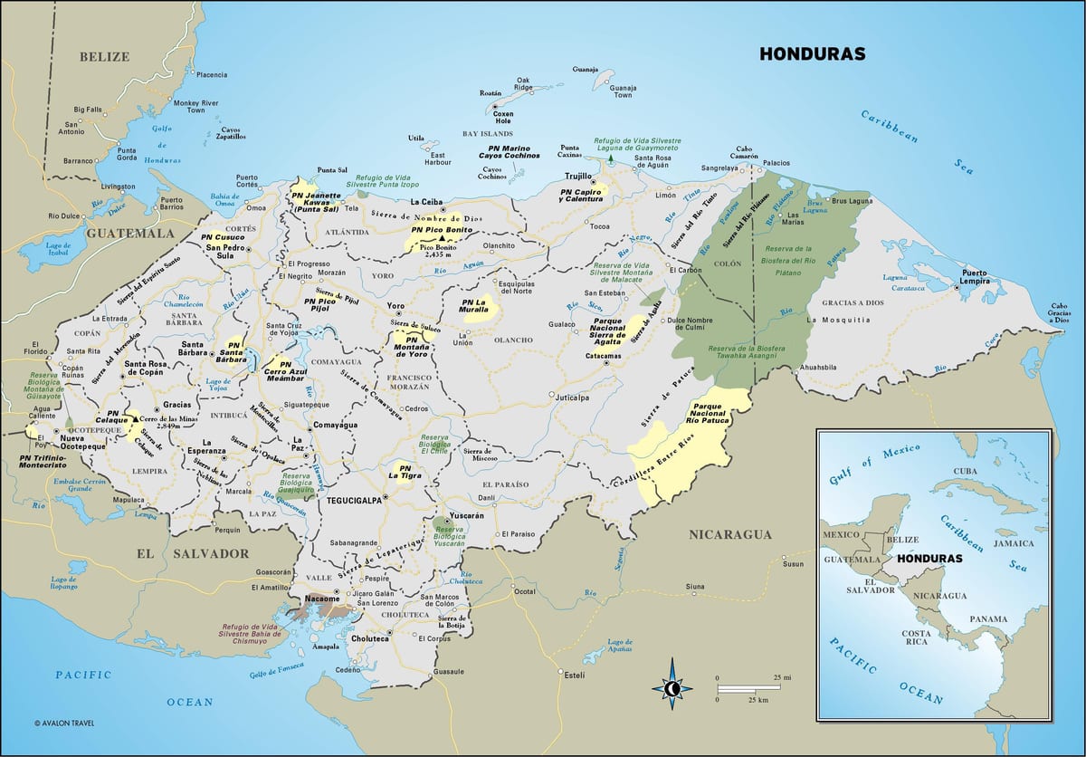 mapa ng Honduras turista
